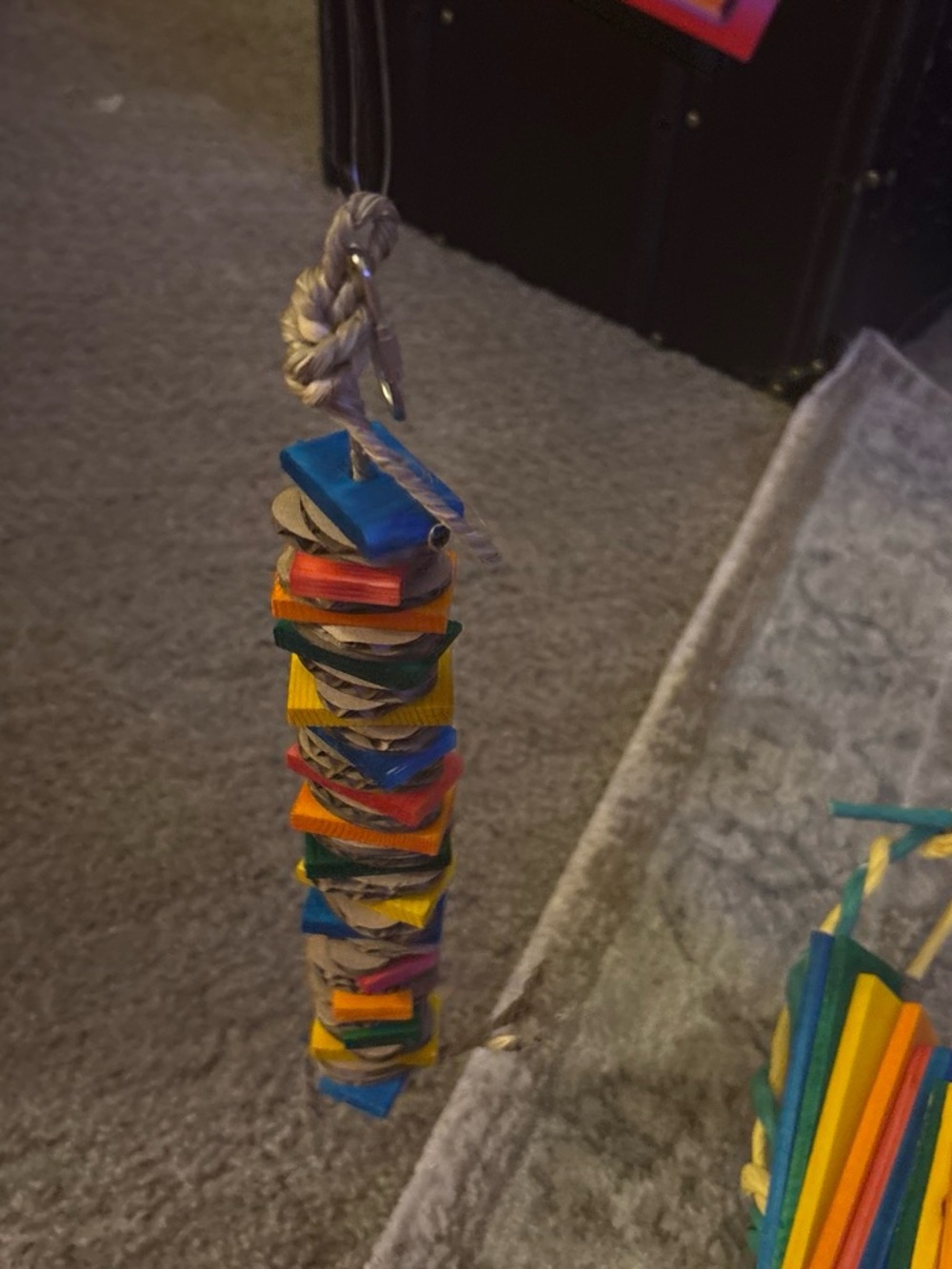 Colorful Hanging Bird Chew Toy - Multicolor Rope Stack